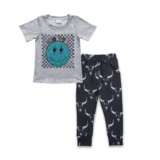 Mama's boy smile shirt bull skull pants kids clothes