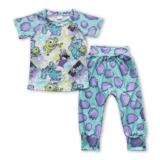 Short sleeves green monster baby boy animal pajamas