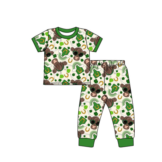 Highland cow clover boy st patrick's day pajamas