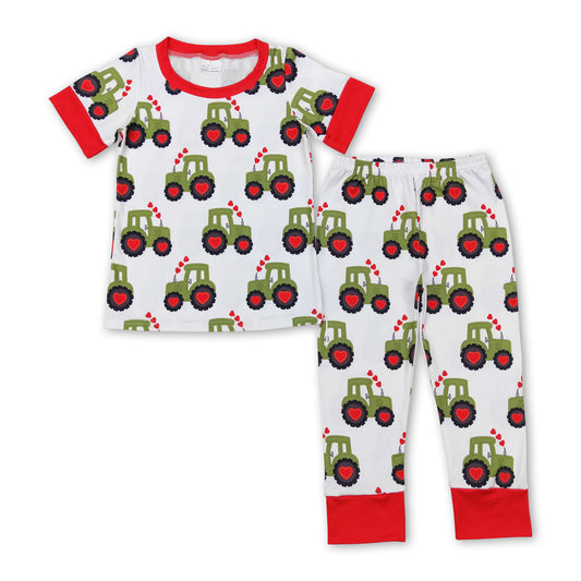 Heart tractor farm kids boy valentine's pajamas