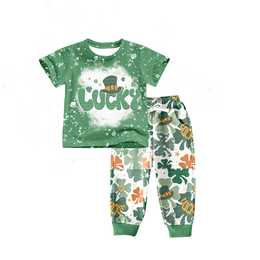 Green bleached hat lucky top pants boy st patrick's day clothes