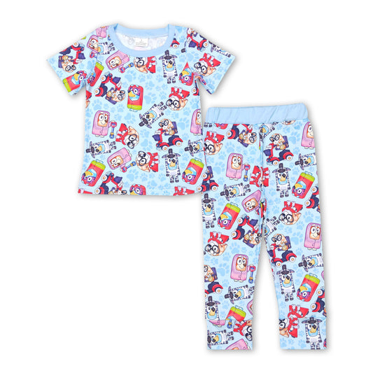 Light blue dogs top pants kids boys pajamas