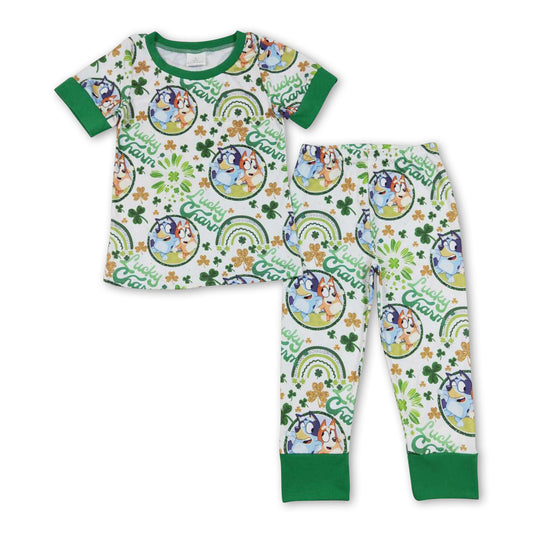 Lucky charm green clover dogs boys st patrick's pajamas