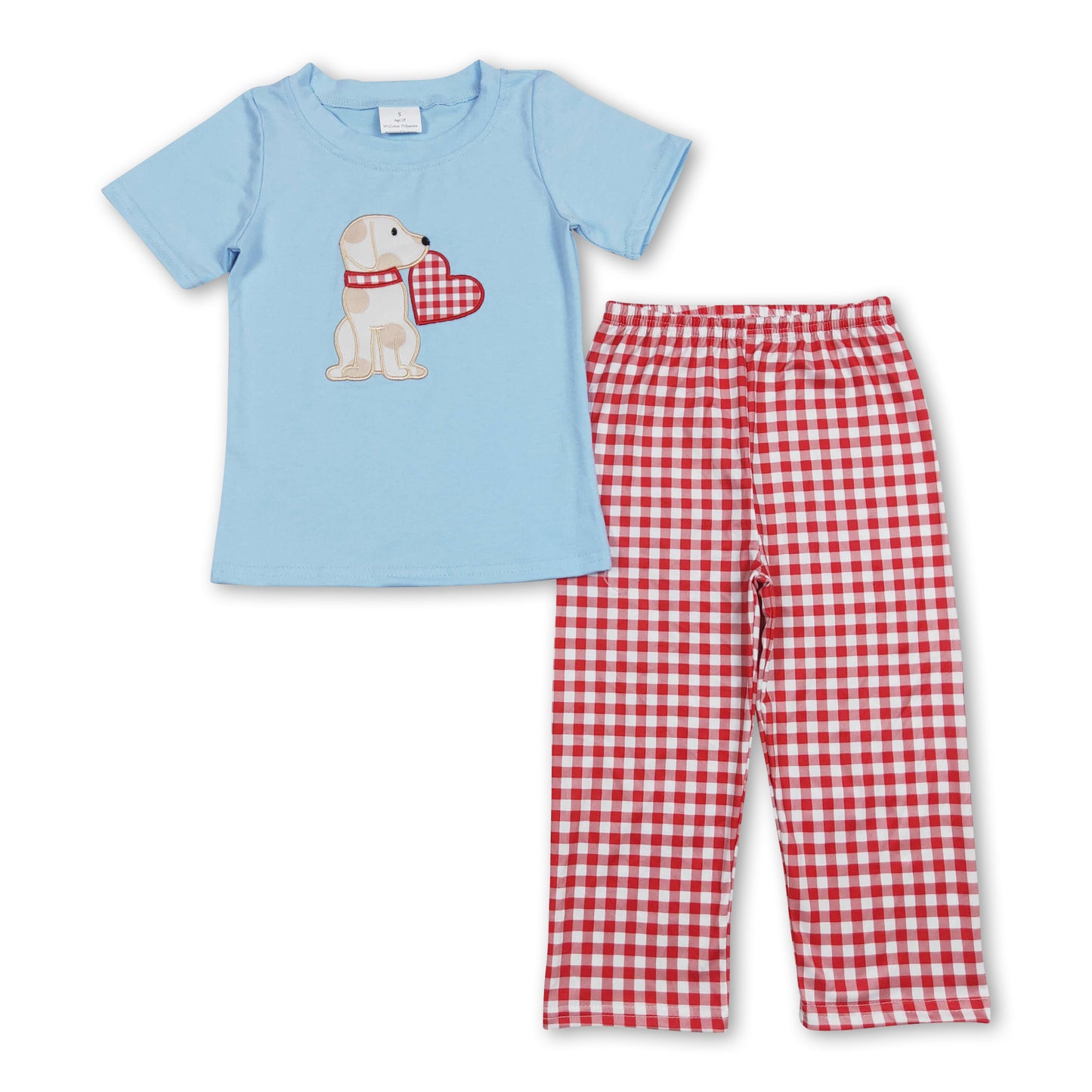 Dog heart top plaid pants kids boys valentines outfits