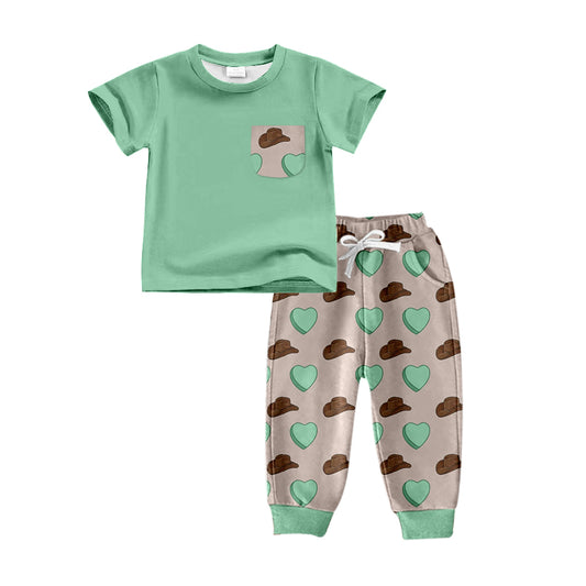 Heart hat pocket top pants boys valentine's outfits