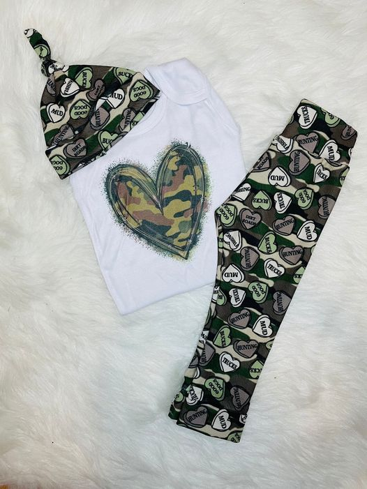 Camo heart top pants baby kids valentine's clothes