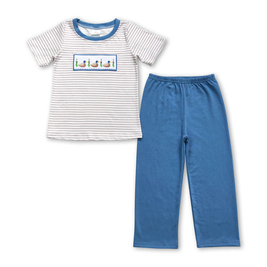 Duck stripe top cotton pants boys clothing set