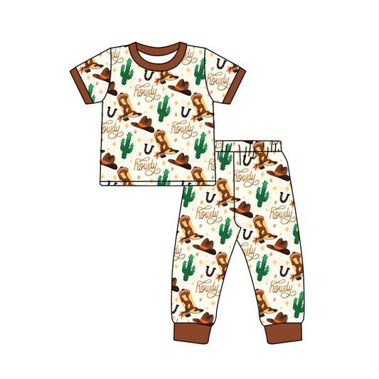 Howdy boots cactus brown kids boys western pajamas