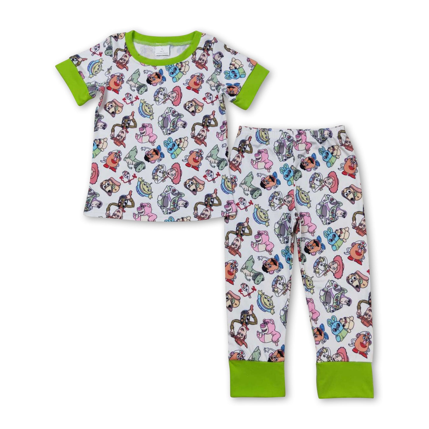 Short sleeves green toy kids boys pajamas