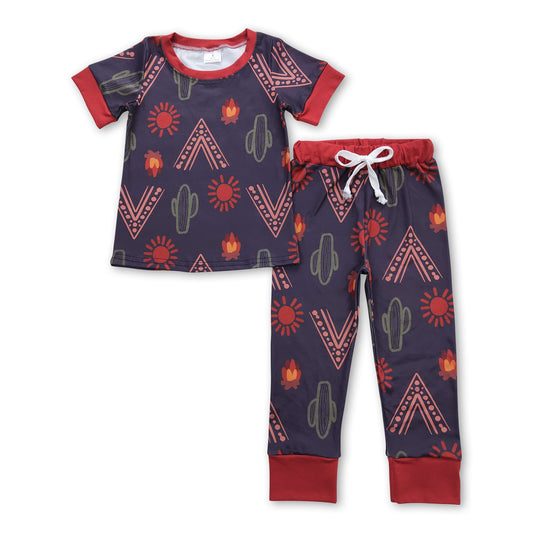 Short sleeves cactus sun top pants boys pajamas