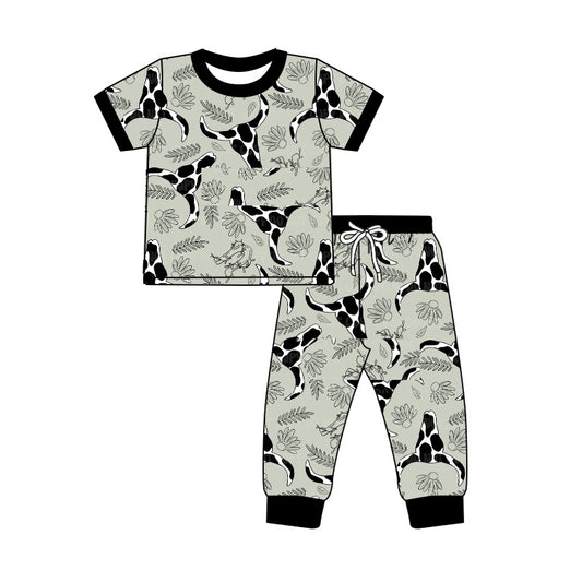 Black short sleeves cow print top pants boys pajamas