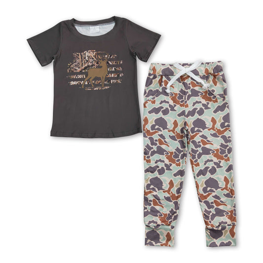 Olive deer top camo pockets pants boys clothes