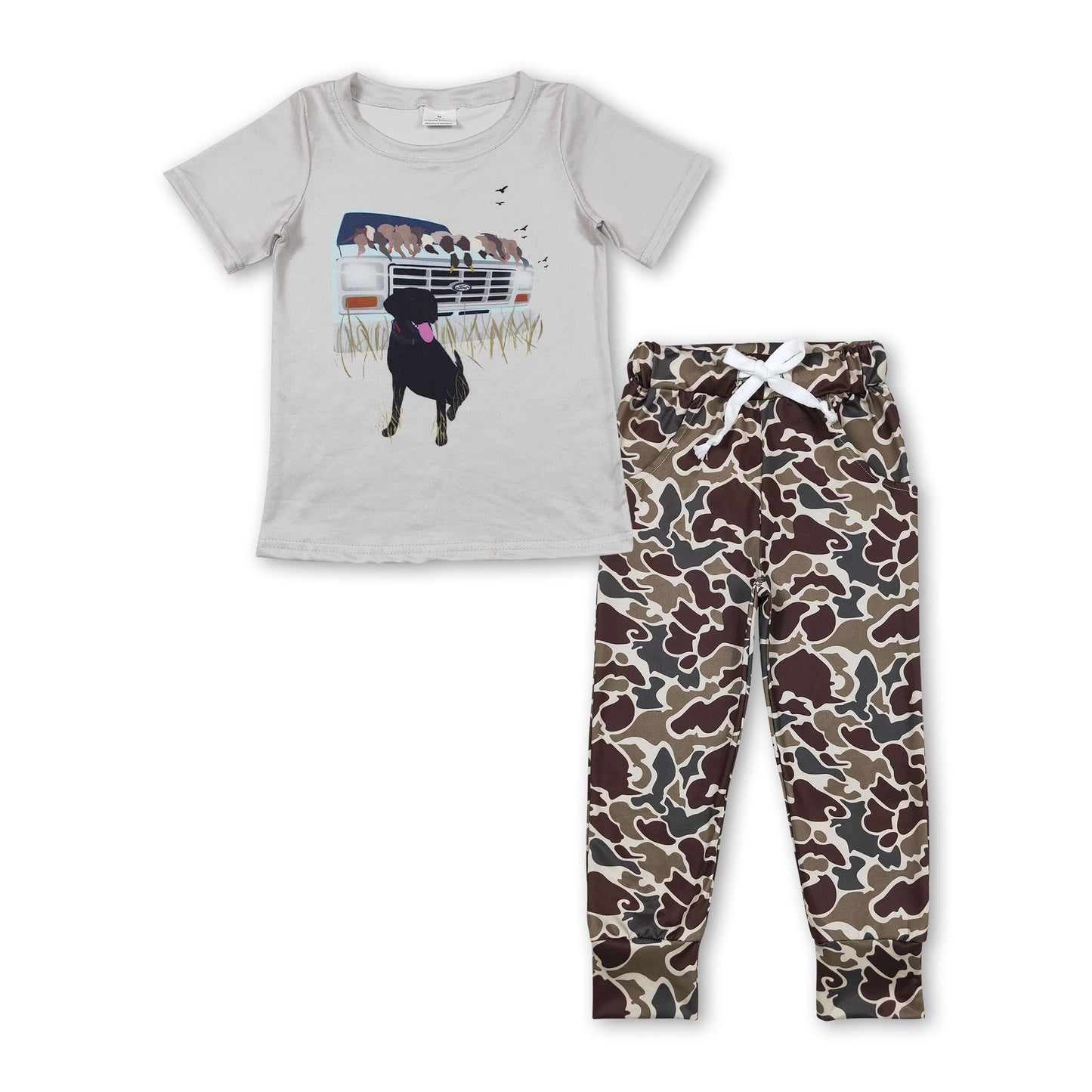 Dog duck top brown camo pants boys clothes