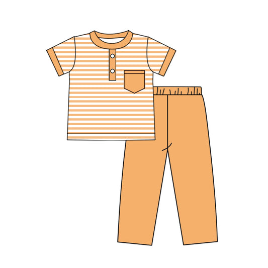 Short sleeves stripe pocket top pants boys fall clothes