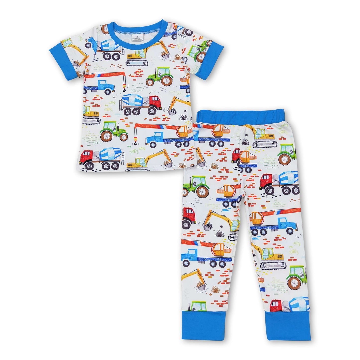 Blue short sleeves constructions top pants toddler boy pajamas