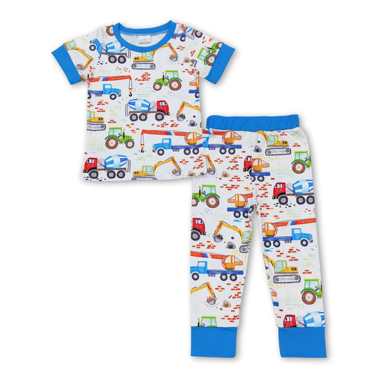 Blue short sleeves constructions top pants toddler boy pajamas