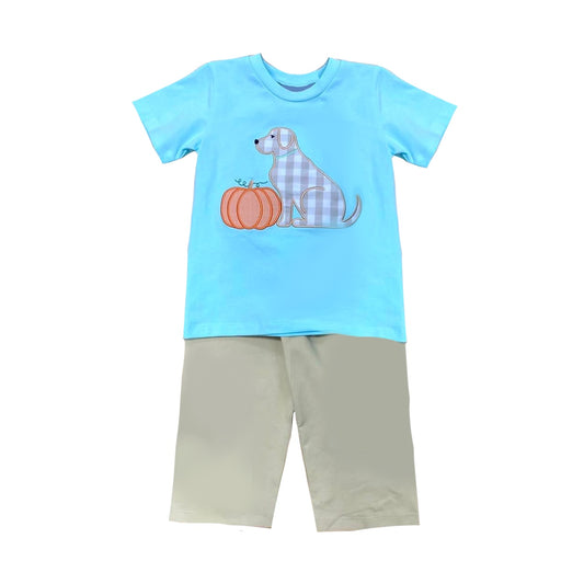 Short sleeves pumpkin dog top pants boys fall clothes