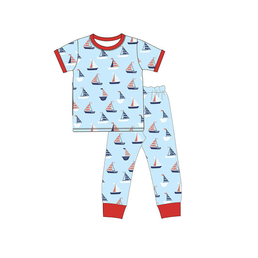 Red short sleeves boat kids boys pajamas