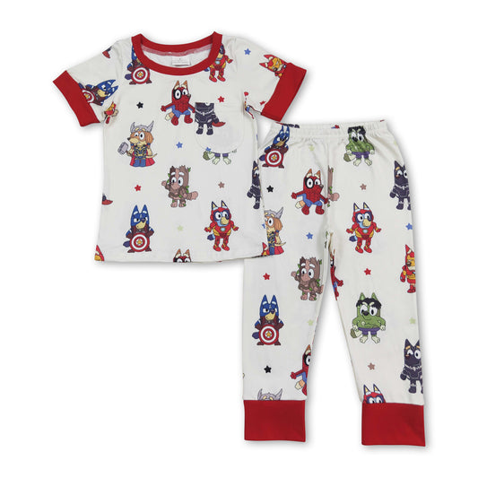 Short sleeves spider dog kids boys pajamas