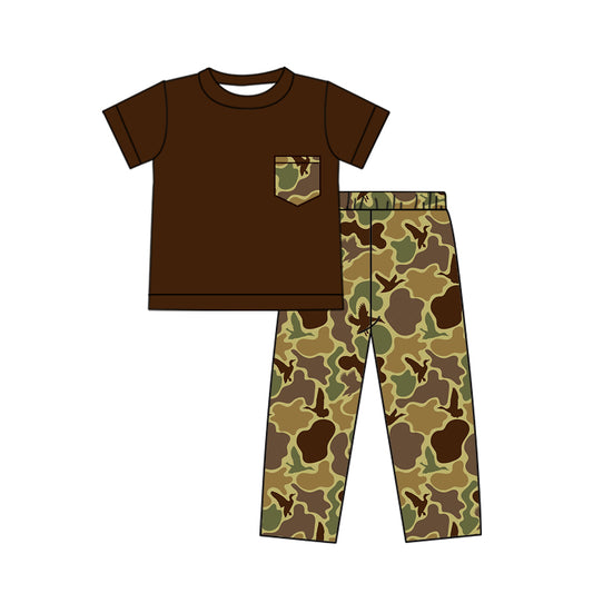 Dark brown pocket top duck camo boys hunting clothes