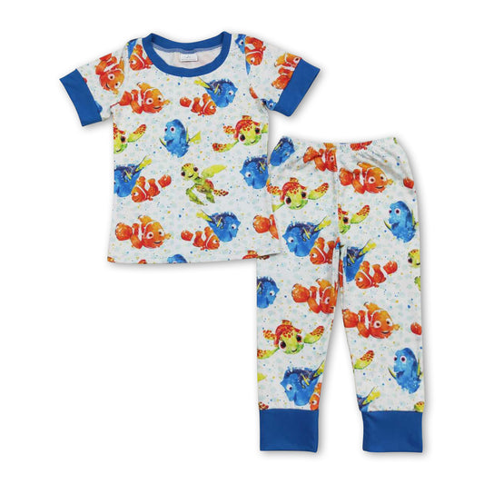 Short sleeves fish top pants boys pajamas