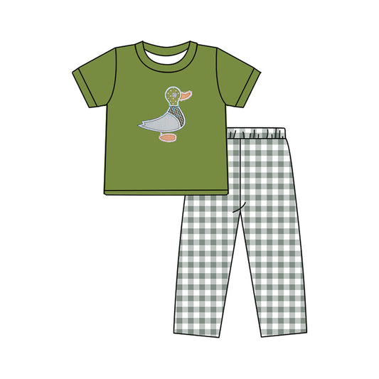 Short sleeves duck top plaid pants boys clothes