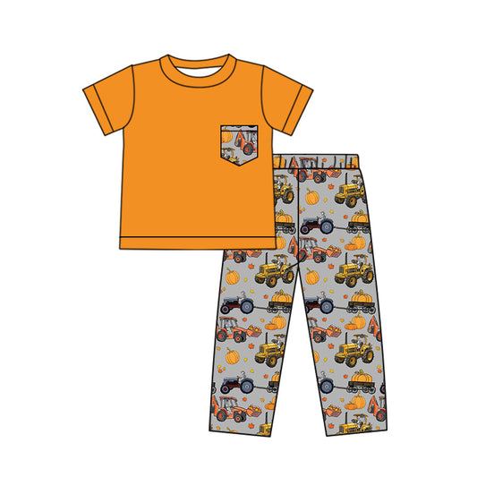 Short sleeves pumpkin constructions kids boys fall clothes