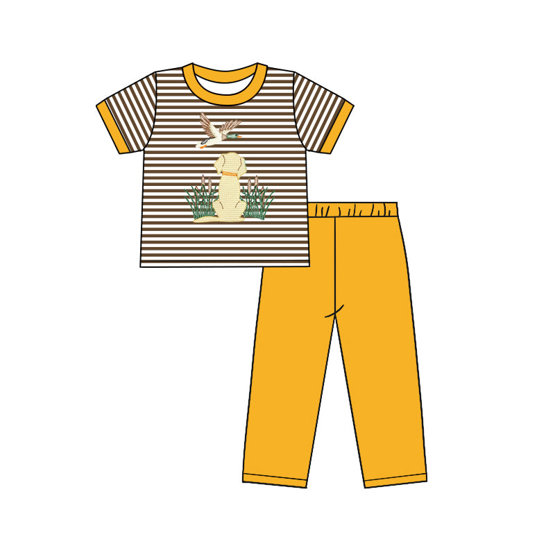 Brown duck dog stripe top pants kids boys clothing