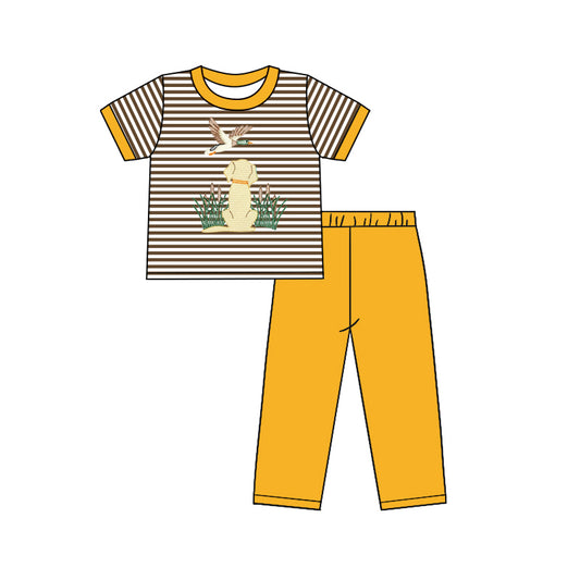 Brown duck dog stripe top pants kids boys clothing