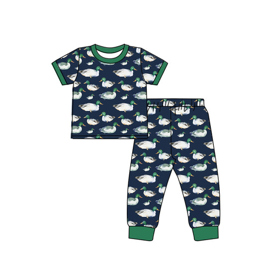 Green short sleeves duck kids boys pajamas