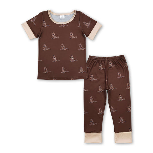 Brown short sleeves camo duck kids boys pajamas