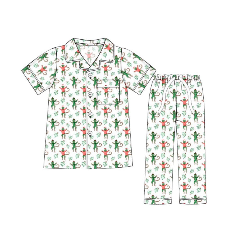 Short sleeves Christmas adult men button down pajamas