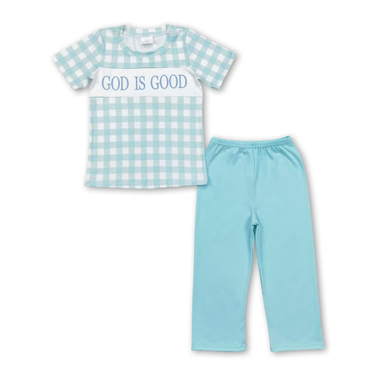 God is good plaid top pants kids boys clothing