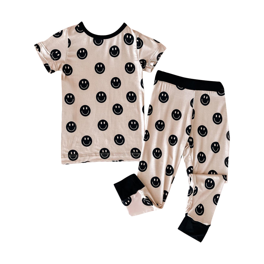 Black smile print top pants kids boys pajamas