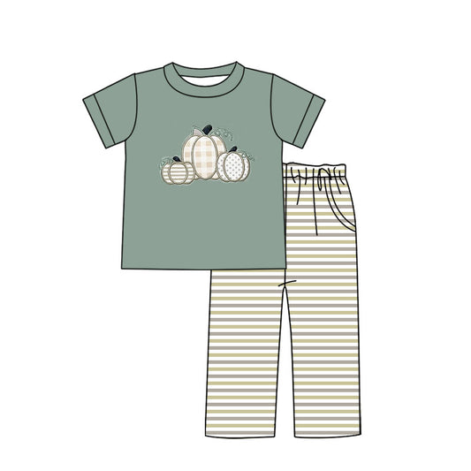 Short sleeves pumpkin top stripe pants boys fall clothes