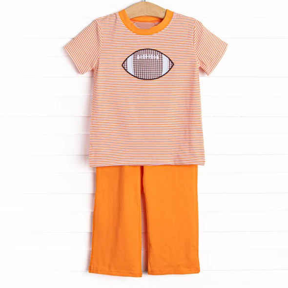 Orange stripe football top pants kids boys team outfits