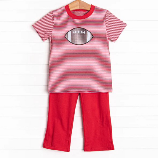 Red stripe football top pants kids boys team outfits