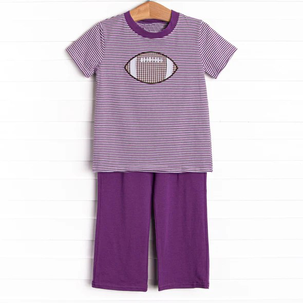 Purple stripe football top pants kids boys team outfits