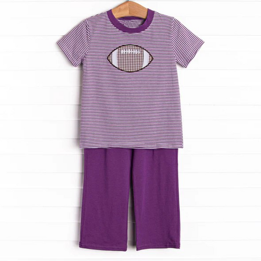 Purple stripe football top pants kids boys team outfits