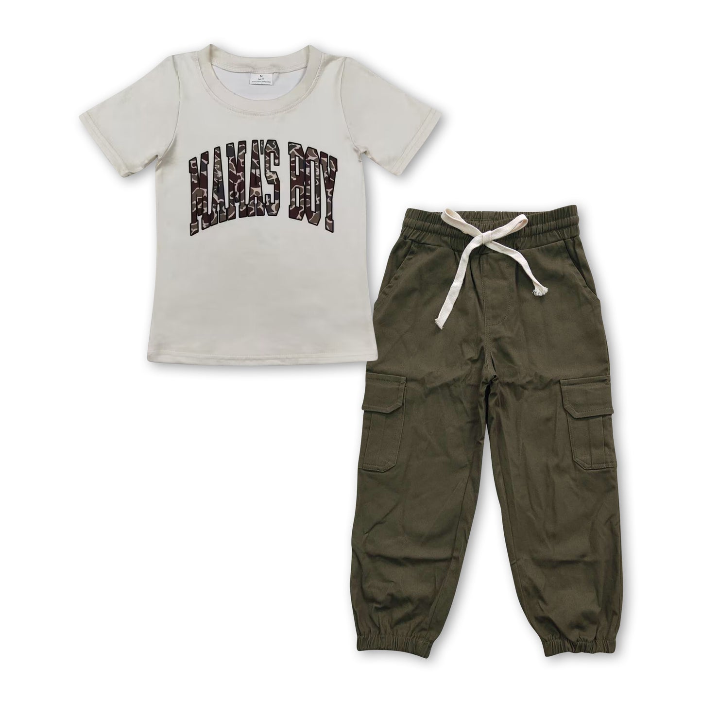 Camo mama's boy top olive pants boys hunting outfits