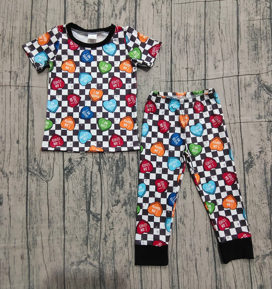 Short sleeves plaid heart kids boys valentine's day pajamas