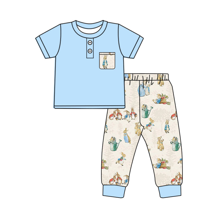 Light blue pocket top rabbit kids boys Easter outfits