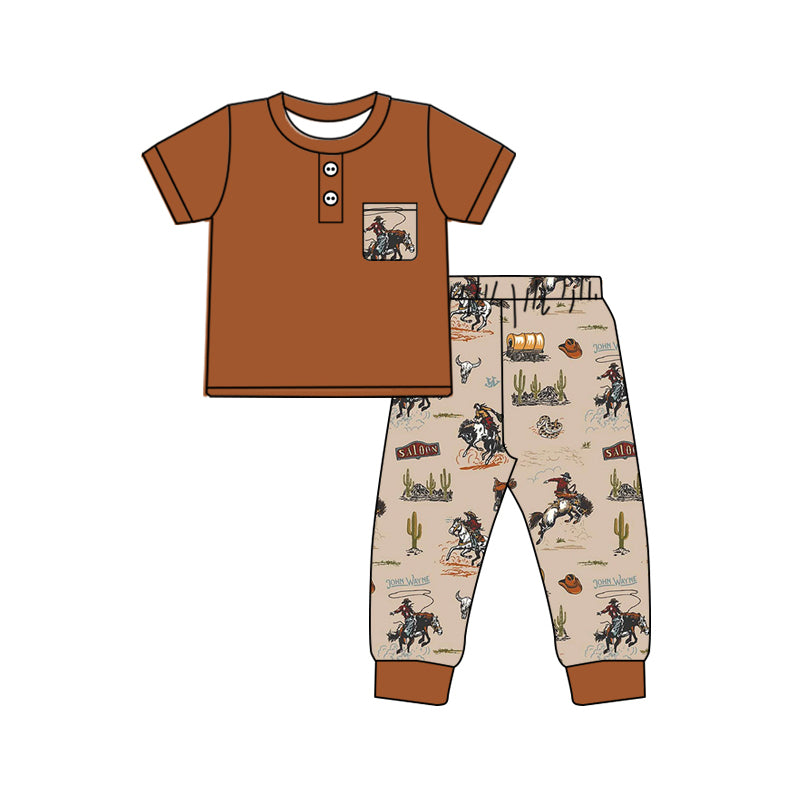 Brown pocket top rodeo kids boys western outfits