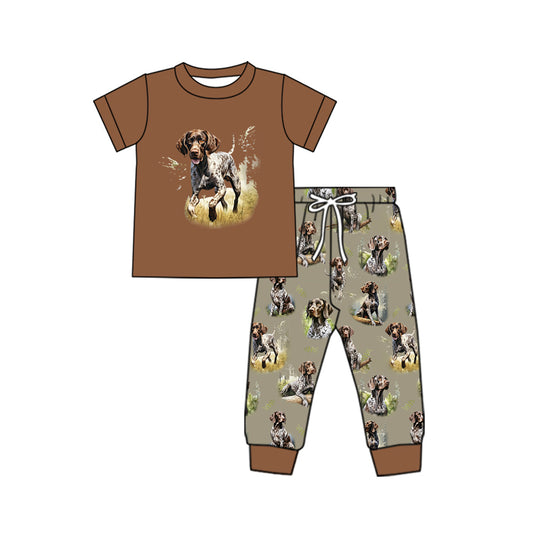 Brown short sleeves dog top pants kids boys outfits