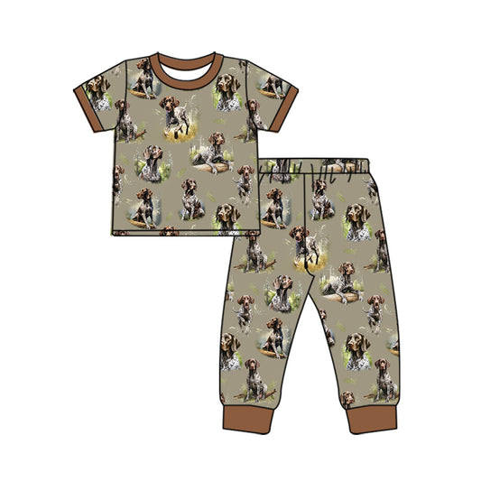 Brown short sleeves dog hunting boys pajamas