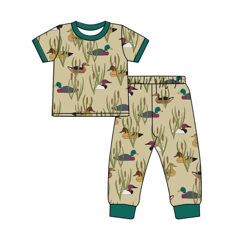 Green short sleeves duck kids boys pajamas