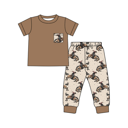 Khaki short sleeves pocket top rodeo pants boys clothes