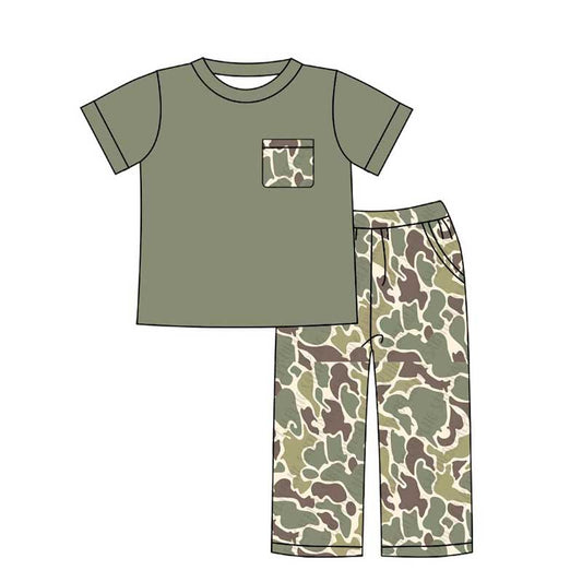 Short sleeves camo pocket top pants kids boys clothes