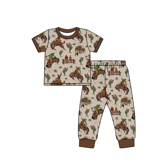 Short sleeves horse cactus rodeo western kids pajamas