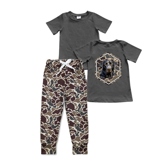 Dark grey camo dog top pants kids boys clothing